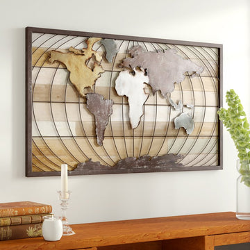 Menmon World Map Horizontal Wood Wall Decor